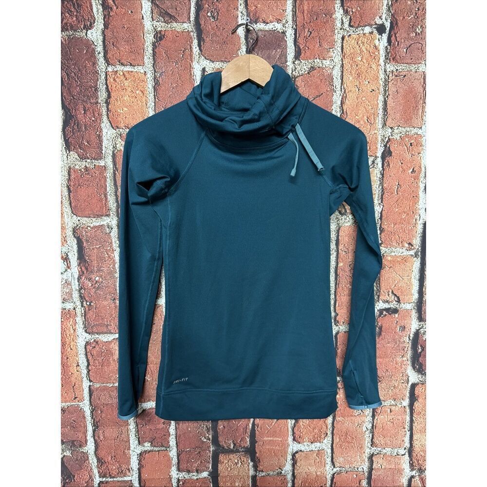 Nike Pro Pullover Mock Neck Activewear Top Green Size XS Womens